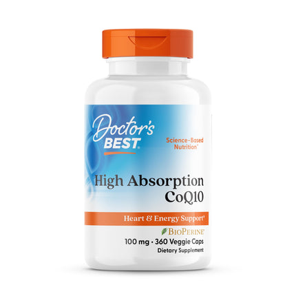 Doctor's Best High Absorption CoQ10 100mg with BioPerine Supplement - Coenzyme Q10 Caps for Heart Health & Antioxidant Support, CoQ10 100 mg for Women & Men, Non GMO - 360 Veg Capsules