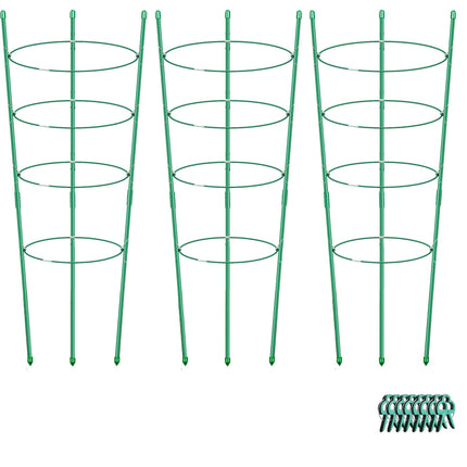 Alliico Plant Support Cages for Climbing Plant Upgrade Flower Tomato cage with Stand Stakes and Stable Support Rings, 3 Pack with 12 Clips (36")