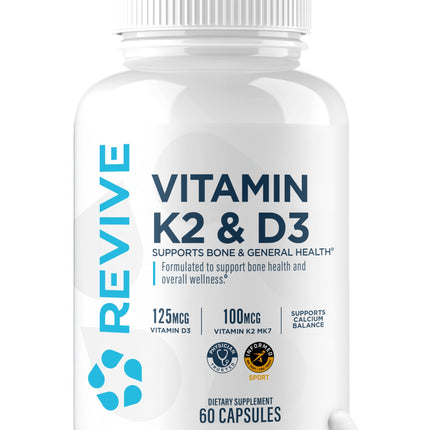 REVIVE MD Vitamin D3 & K2 Supplement for Women & Men - Physician Formulated K2 & D3 Vitamin Supplement Supports Bone Health & Muscle Strength - Immune & Cardiovascular Support (60 Servings)