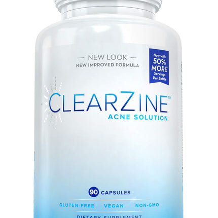 ClearZine Acne Pills for Teens & Adults | Clear Skin Supplement, Vitamins for Hormonal & Cystic Acne, 90 Caps