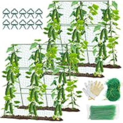2PCS Cucumber Trellis for Climbing Plants Outdoor, Garden Trellis for Raised Bed Garden,Vegetable Grow Supports with Climbing Net for Tomato Bean Squash, Grape Zucchini (2PCS)