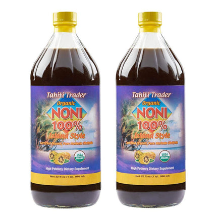 Tahiti Trader Island Style High Potency Noni Fruit Juice - Organic Antioxidant Superfood Supporting Energy & Body Health - Fermented to Vinegar - 32oz, 2 Pack