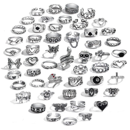 IFKM PCS Vintage Silver Knuckle Rings Set for Women Teen Girl, Stackable Joint Finger Statement Rings Bohemian Retro Hollow Carved Midi Rings, Steel, No Gemstone