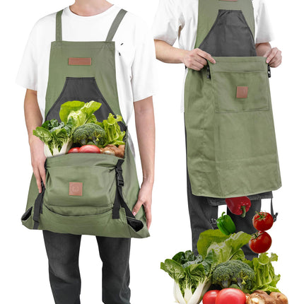 Berry&Bird Harvest Apron, Canvas Gardening Apron with Pockets and Harvesting Pouch Waterproof Harvesting Apron (Green)