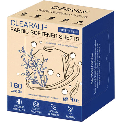 CLEARALIF Liquidless Fabric Softener Sheets, Fresh Linen Scent, 160 Loads