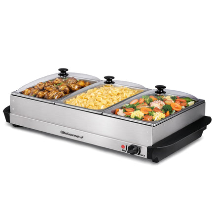 Elite Gourmet EWM-6171 Triple Buffet Server, 7.5 Qt, Stainless Steel