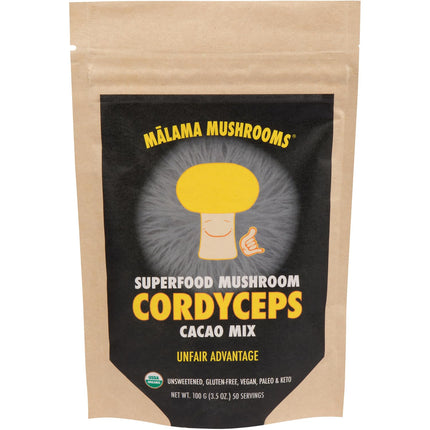 Malama Organic Mushroom Hot Cacao Mix, Cordyceps Mushroom Powder with Fair Trade Cacao, Supports Energy & Immune Health – Vegan Supplement & Superfood, Non GMO, 3.5 oz (50 Servings)