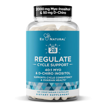 Regulate Cycle Support - Hormone Balance for Women at Optimal 40:1 Myo-Inositol 2000 mg & D-Chiro Inositol 50 mg - Supplement for Period Consistency, Menstrual & Ovulation Support - 120 Vegan Capsules