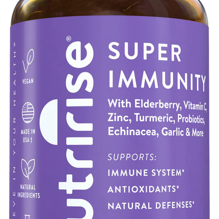 NutriRise Immunity Complex Immune Support Supplement with Vitamin C, E, B6, Zinc, Turmeric Curcumin, Elderberry, Echinacea, 7.2 Billion CFU Probiotics for Gut Health, 90 Count