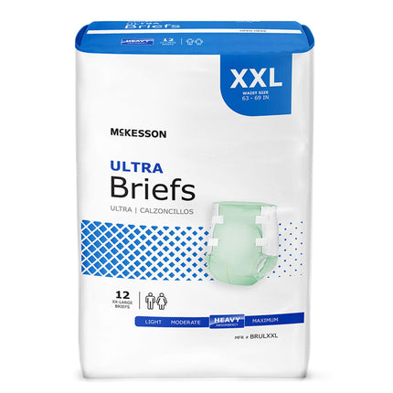 McKesson Ultra Briefs, [12 Count], XXL, 63-69 in. Incontinence Adult Diapers with Tabs, Heavy Absorbency, Unisex, Disposable, Elastic Leg Gathers and Contoured Fit for Men and Women
