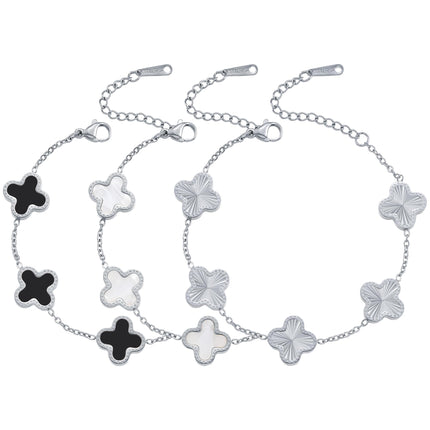TICVRSS Silver Chain Bracelet Set Gold/White/Black Clover Bracelets for Women Four Leaf Lucky Bracelets Jewelry Gifts for Women 3Pcs