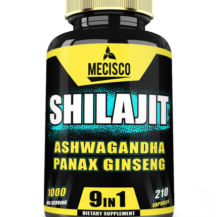 9in1 Shilajit Pure Himalayan Organic with Ashwagandha Root, Panax Ginseng, L-Arginine, Chaga & More - 210 Capsules - Shilajit Supplement for Immunity, Energy Production, Stamina & Comfortable Mood