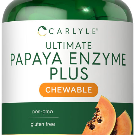 Carlyle Papaya Enzyme Chewable Tablets | Vegetarian, Non-GMO, Gluten Free Formula | Tropical Flavor