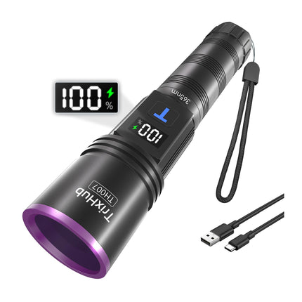 TrixHub 365nm Black Light Flashlight, UV Flashlight Rechargeable with LCD Display, Powerful Ultraviolet Lights for Pet Urine Detection, Resin Curing, Rockhounding, Scorpion, Uranium Glass, A/CLeak