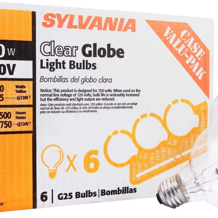Sylvania 40 Watt Vanity Light Bulbs 6 Pack - Incandescent E26 Medium Base Globe Bulbs for Bathroom, Dimmable G25 Type G Round Vanity Bulbs 40W, 130V Clear Warm White