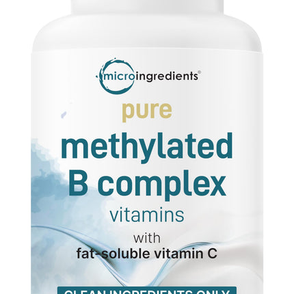Micro Ingredients Pure Methylated B Complex, 240 Capsules | 11-in-1 Formula with Methylfolate, B12, Thiamin, Inositol, Choline, & Fat Soluble Vitamin C | Clean Ingredients Without Fillers | Non-GMO