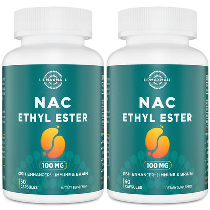 lipmaxmall N-Acetyl Cysteine Ethyl Ester 100mg-More Absorption Than 1000mg NAC-with Glycine 600mg-Benefit Glutathione-Good for Immune System & Antioxidant for Adults,NACET(60 Capsules-2 Pack)