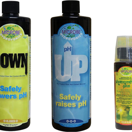 Microbe Life Hydroponics pH Control Kit with pH Up and Down for Stability, 16 oz Bottles, 4 oz Sample of Premium Liquid Nutrients