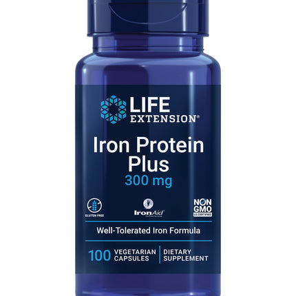 Life Extension Iron Protein Plus, Iron Protein succinylate, absorbable Iron Supplement for Whole-Body Health, Non-GMO, Gluten-Free, Vegetarian, 100 Capsules