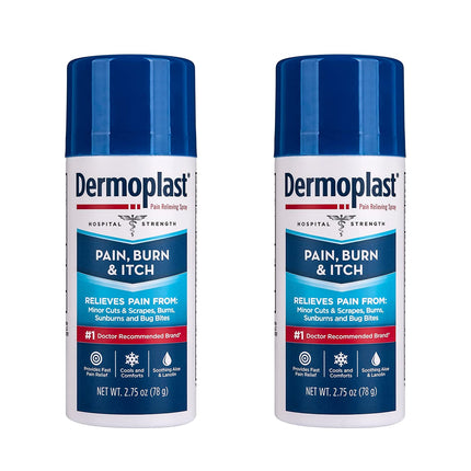 Dermoplast Pain, Burn & Itch Relief Spray for Minor Cuts, Burns and Bug Bites, 2.75 Oz, Pack of 2 (Packaging May Vary)