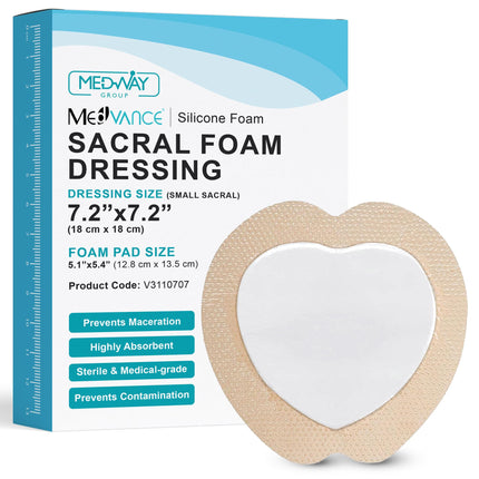 MedVance Silicone Sacral Foam Adhesive Dressing Bandages, 7"x7", Box of 10