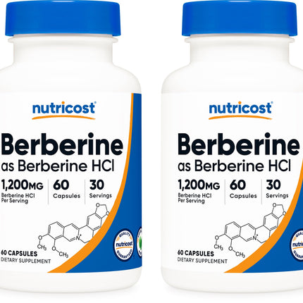 Nutricost Berberine HCl 600mg, 60 Capsules (2 Bottles) - Gluten Free, Veggie Caps, Non-GMO