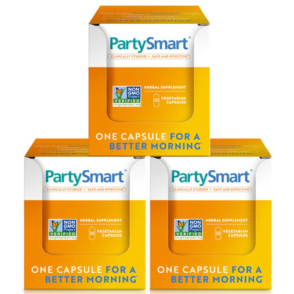 Himalaya PartySmart, 10 Individual Capsules - Alcohol Breakdown Liver Support for a Better Morning After Drinking - Plant Based, Vegan, Non-GMO, Gluten Free, Clinically Studied (Pack of 3)