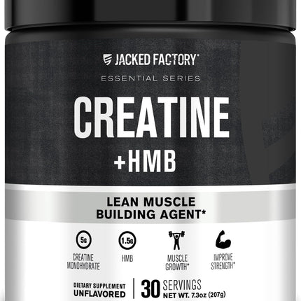 Jacked Factory Creatine HMB Powder Supplement with Creatine Monohydrate & HMB for Men & Women for Muscle Growth, Increased Strength, Enhanced Energy - 30 Servings, Unflavored