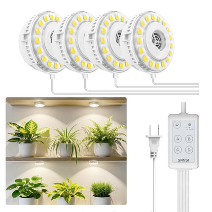 SANSI 20W(5W*4) Puck Grow Lights for Indoor Plants Full Spectrum, 4 Head Plant Lights for Indoor Growing, LED Plant Lamp for Growth with Timer, Auto On Off 4 8 12 Hrs Greenhouse,No Dimmable
