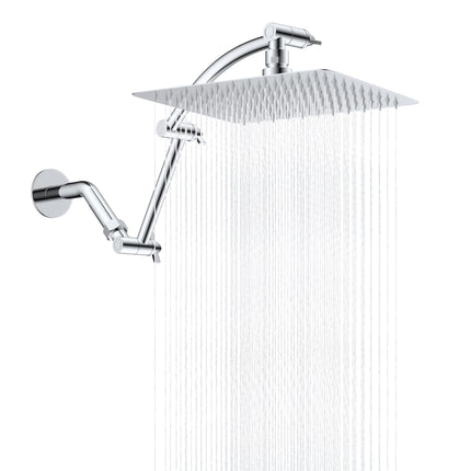 Hibbent All Metal cUPC Certified Rain Shower Head, 10'' High Pressure Rainfall Showerhead with 16" Shower Head Extension Arm, Solid Brass Adjustable Shower Arm Extender, fixed Showerheads, Chrome