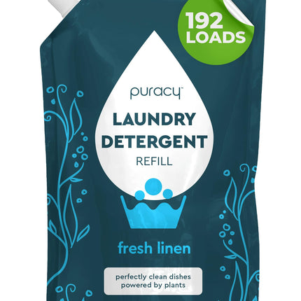 Puracy Laundry Detergent Refill - Enzyme-Powered Liquid Laundry Detergent Concentrate, Natural Laundry Detergent Seen on TikTok, Non-Toxic (Fresh Linen, 48 fl oz, 192 Loads)