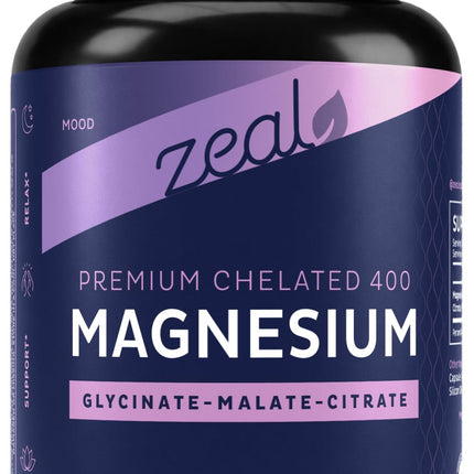Zeal Naturals Triple Magnesium Complex Supplement - Glycinate, Malate, Citrate | 400mg, 180 Capsules | High Absorption Chelated Magnesium for Sleep, Mood, Muscle Recovery, Relaxation