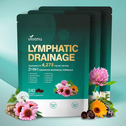 Lymphatic Drainage Supplements, 720 Softgels, Lymph System Support Supplement for Women & Men, 21-in-1 Herbal Blend with Echinacea, Dandelion, Burdock, Bromelain, Calendula, Turmeric & More, 3 Bag