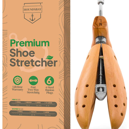 HOUNDSBAY Premium Professional 2-Way Wooden Shoe Stretcher for Men, Shoe Widener & Stretcher for Men with Wide Feet
