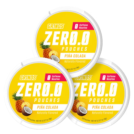 GRINDS ZERØ.Ø Piña Colada Pouches | Nicotine-Free, Caffeine-Free, Sugar-Free, 0 Calories |3 Pack | 18 Pouches Per Can