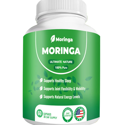 Moringa Capsules – 800mg Pure Moringa Powder Supplement – 60 Capsules for Natural Energy, Immune System, Skin & Gut Health Support, Green Antioxidant Superfood, Essential Vitamins & Amino Acids
