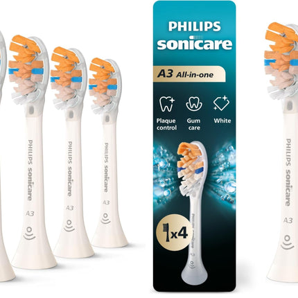 Philips Sonicare A3 All-in- - Genuine Replacement Electric Toothbrush Heads,White,Year Supply,HX9094/65,4 Count (Pack of 2)