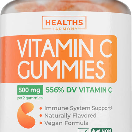 Vegan Vitamin C Gummies for Adults - Immune Support Gummies with Chewable Vitamin C 500mg per Serving for Daily and Seasonal Wellness - High Potency Non-GMO Formula - Orange Flavor (1 Month Supply)