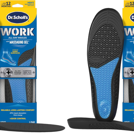 Dr. Scholl's Work All-Day Superior Comfort Insoles (with) Massaging Gel®, Men, 1 Pair, Trim to Fit (Pack of 2)
