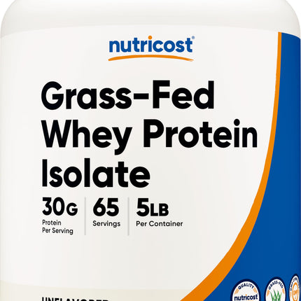 Nutricost Grass-Fed Whey Protein Isolate (Unflavored) 5LBS - rBGH Free, Non-GMO & Gluten Free