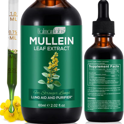 Mullein Leaf Extract for Lungs, Mullein Drops for Lungs with Chrolophyll, Support Lung, Respiratory Function for Healthy Breathing, Improvement in Pulmonary Function,Natural & Safe Supplement(1 PC)