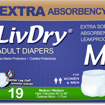 LivDry Adult Incontinence Underwear, Extra Absorbency Adult Diapers, Leak Protection, Medium, 19-Pack