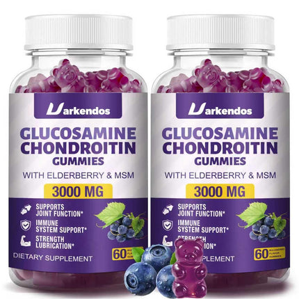 Uarkendos 2 Packs 3000MG Glucosamine Chondroitin Gummies with MSM & Elderberry Extra Strength - Joint Support, Antioxidant Immune Support Supplement for Adults, Men & Women - 120 Blueberry Gummies