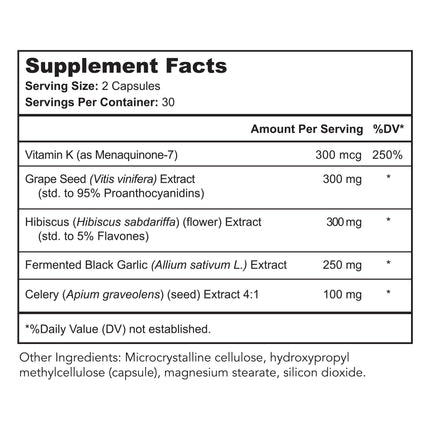 Bright Naturals Vaso Calm - Healthy Blood Balance Supplement - Features Fermented Garlic, Celery and Grape Seed Extract, Hibiscus, and Vitamin K2 - Made in the USA, 60 Capsules