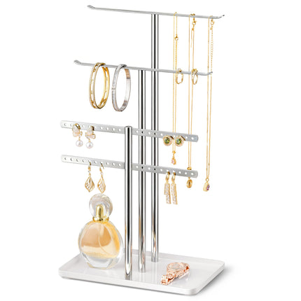 pickpiff Silver Jewelry Stand Holder Organizer: 14.5" Sturdy Hanger for 80 Pcs Jewelry, Jewlery Tower for Display Necklace, Earring, Bracelet, Watch
