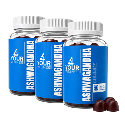 4 Your Wellness Ashwagandha Gummies with KSM-66 & Lion’s Mane Mushroom - Adaptogen Supplement with Vitamin D, Lemon Balm & Ginger, Vegan Non-GMO Gluten Free, Kosher, 90 Day Supply, 180 Count, 3 Pack