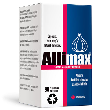 ALLIMAX 180mg 90 Capsules. Allicin Garlic Supplement to Support Your Body’s Immune Function. Contains Stabilized and Potent Bioactive Allicin, Extracted from Clean & Sustainable Spanish Grown Garlic.