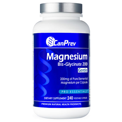 CanPrev Magnesium BisGlycinate Gentle 200mg, 240 v-Caps 240-Day Supply - Pure Elemental Magnesium Supplement, Supports Bone and Muscle Function, Gentle on Stomach, Perfect for Daily Magnesium Needs