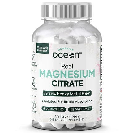 Organics Ocean Real Magnesium Citrate - High Absorption Magnesium Supplement - Chelated Magnesium to Support Energy, Relaxation, and Regularity