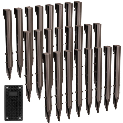 24 Pack Plastic Landscape Edging Anchoring Stakes,9.8 Inch, Brown